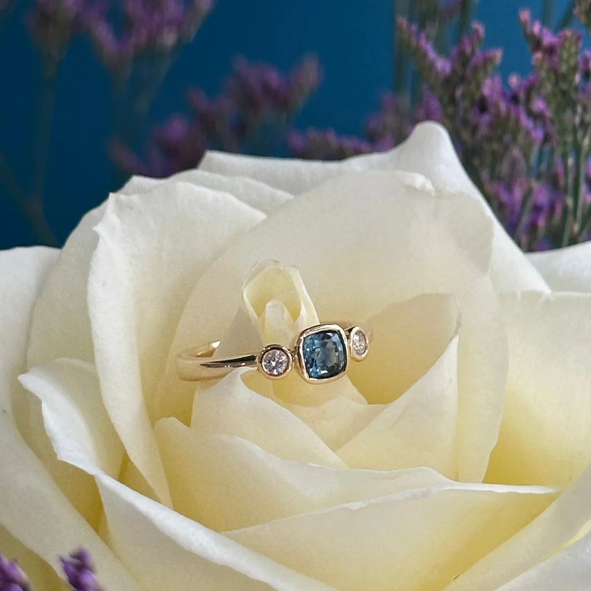 Montana Sapphire & Diamond Three Stone Ring