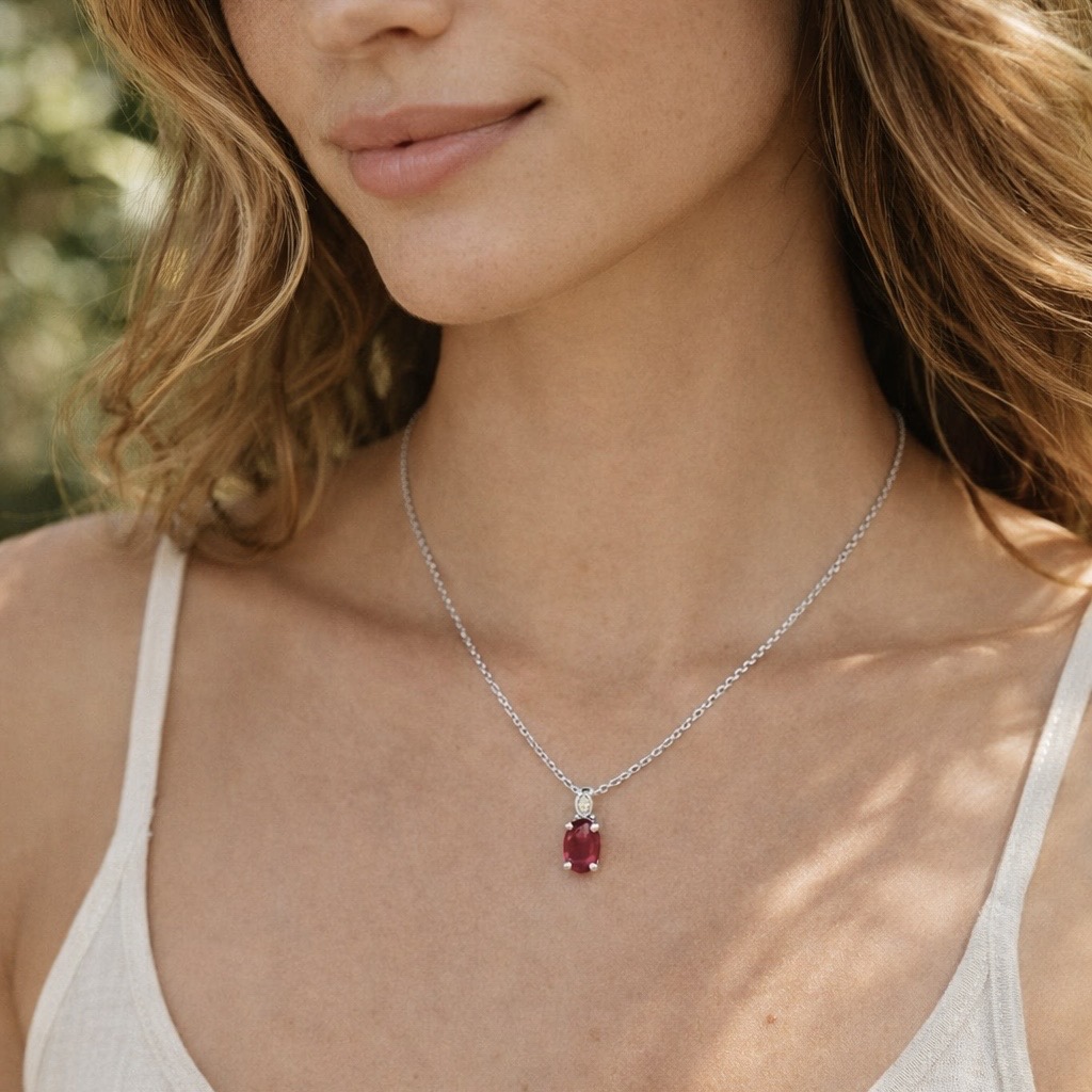 Ruby and Diamond Pendant - 18 Carat White Gold - Image 2