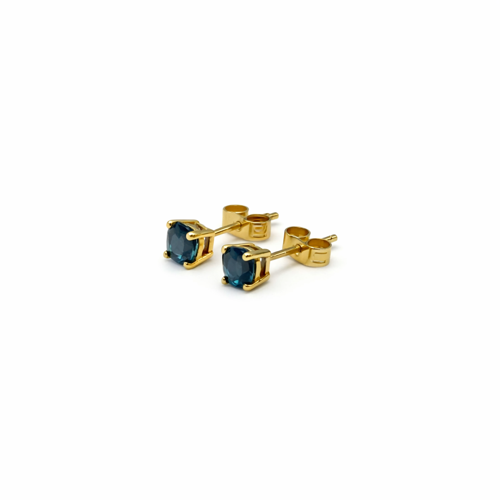 London Blue Topaz Stud Earrings - 9 Carat Gold - Image 3