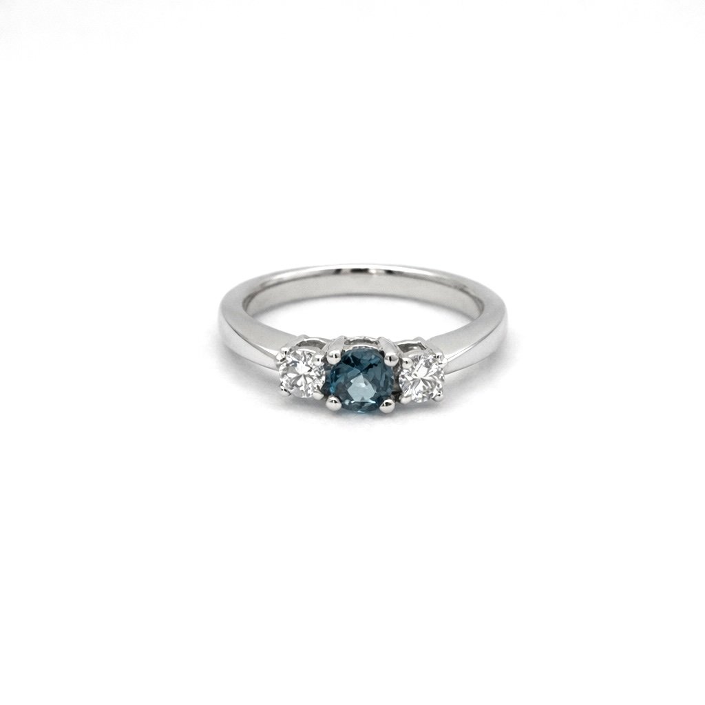 Three Stone Sapphire and Diamond Ring - Platinum - Image 5