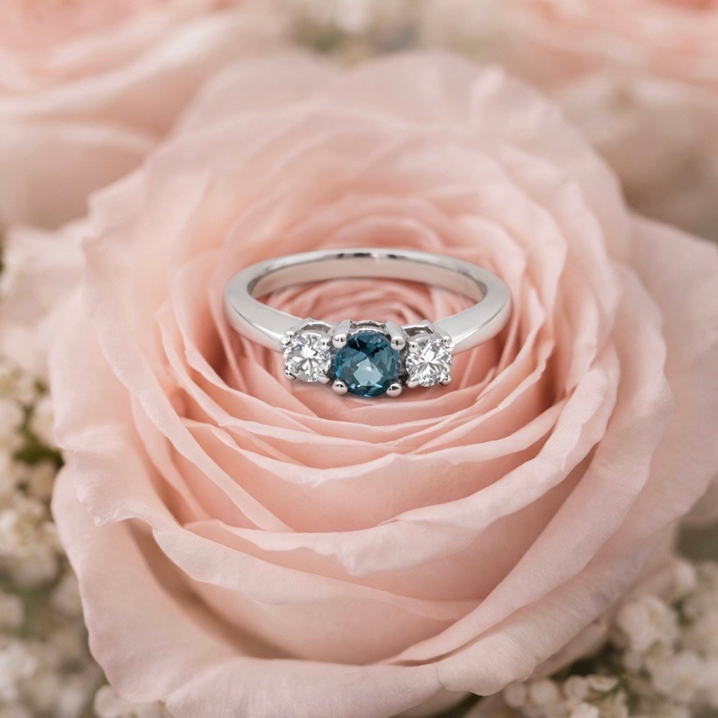 Three Stone Sapphire and Diamond Ring - Platinum - Image 6