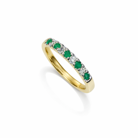Emerald and Diamond Half Eternity Ring - 9ct Gold
