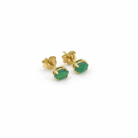 Emerald Oval Stud Earrings - 9ct Gold