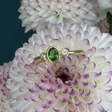 Tsavorite Garnet & Diamond Ring - 18ct Gold