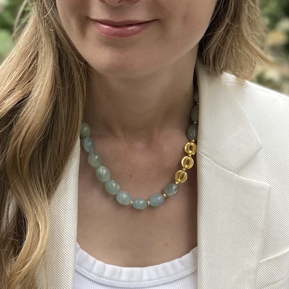 Aquamarine Pebble Necklace - Gold Vermeil - Image 2