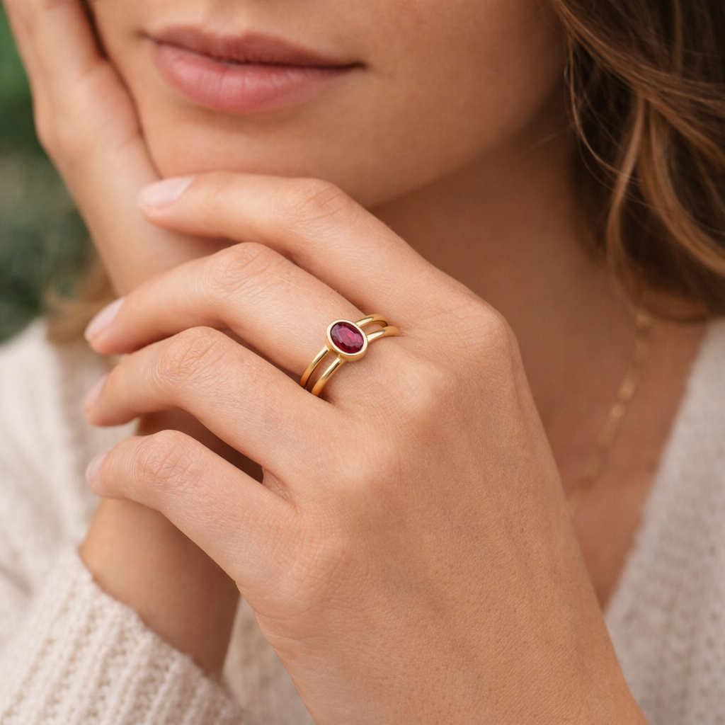 Ruby Oval Ring - 18 Carat Gold - Image 2