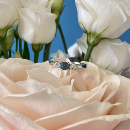 Three Stone Sapphire and Diamond Ring - Platinum