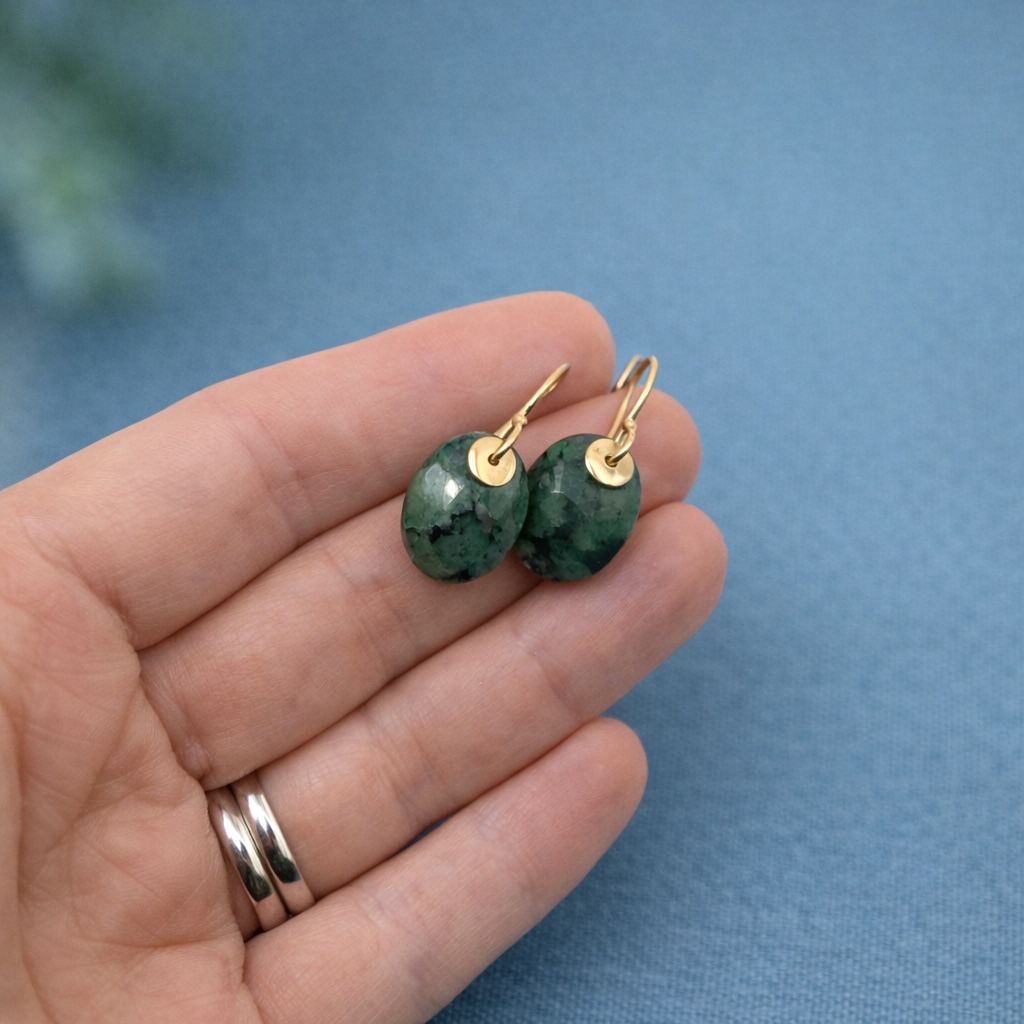 Emerald Drop Earrings - 9 Carat Gold - Image 2