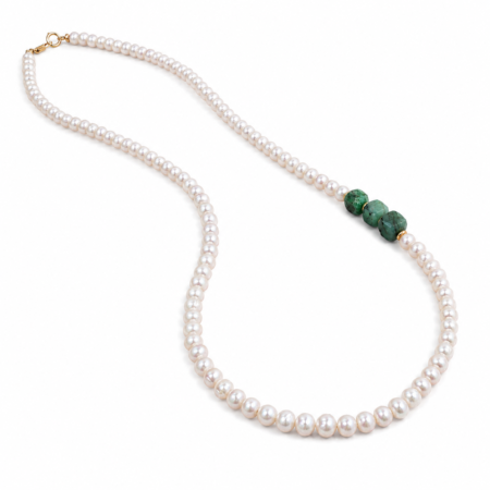 Emerald & Freshwater Pearl Necklace - Gold Vermeil
