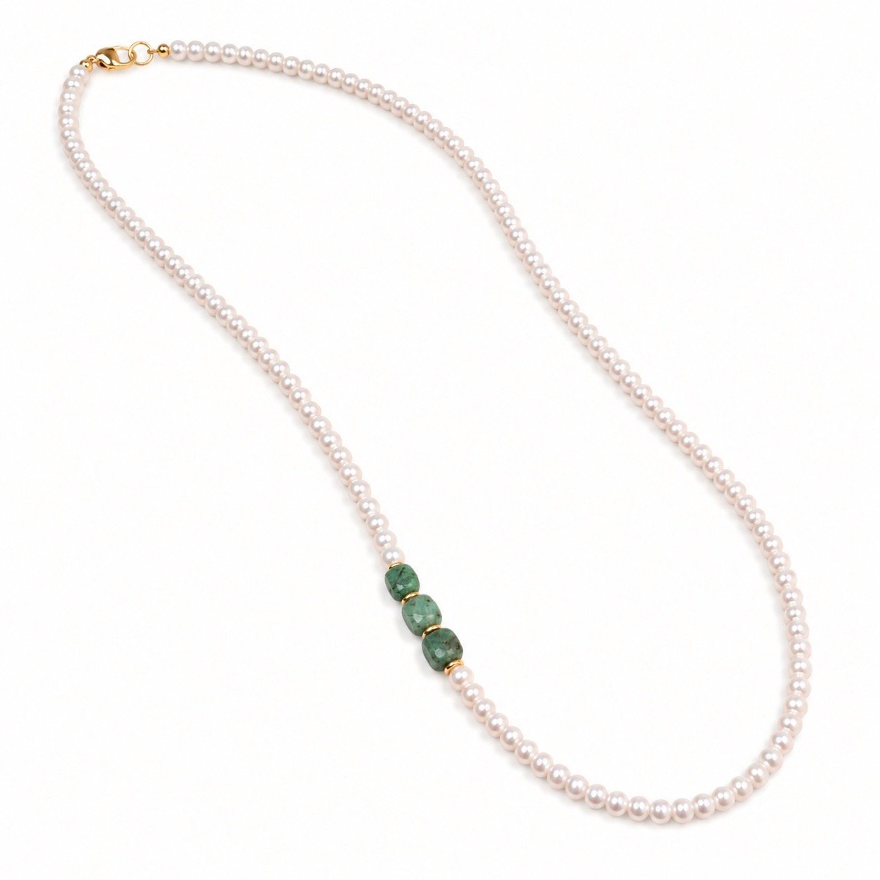 Emerald & Freshwater Pearl Necklace - Gold Vermeil - Image 2