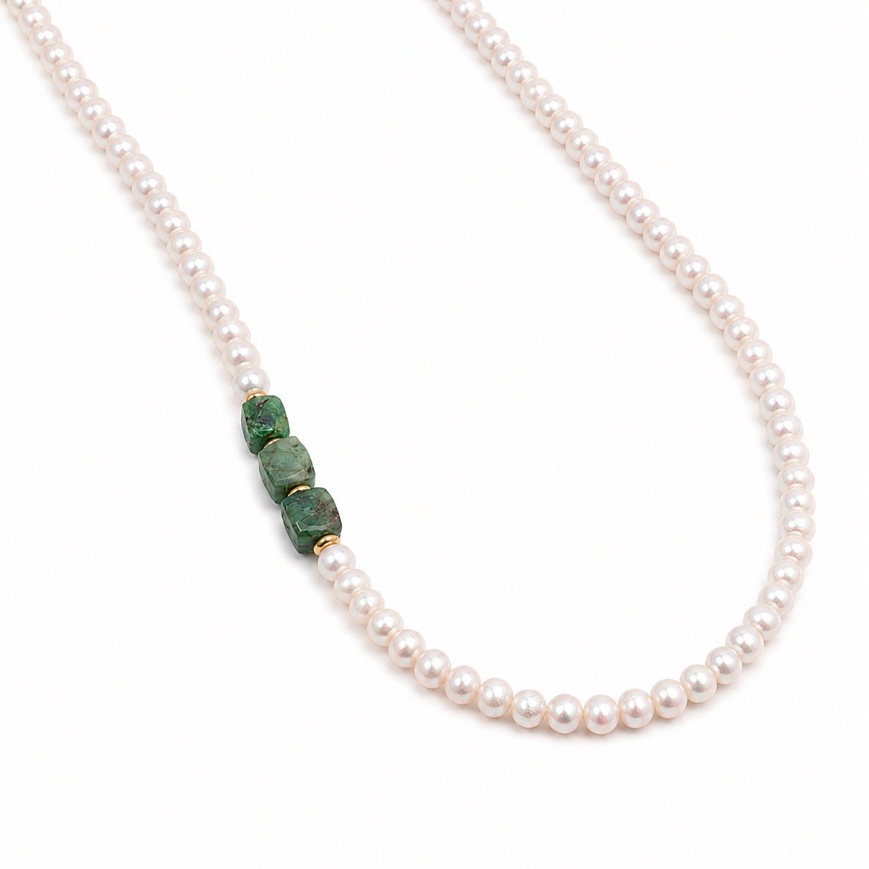 Emerald & Freshwater Pearl Necklace - Gold Vermeil - Image 3