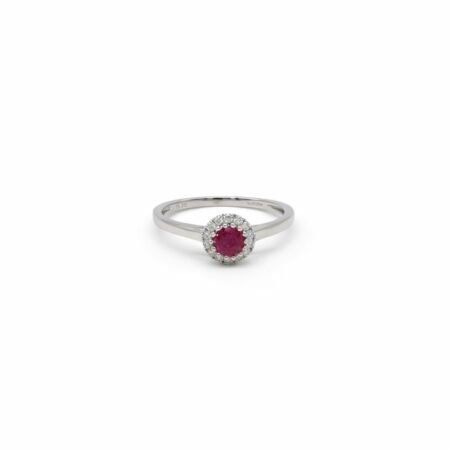 Ruby and Diamond Halo Ring - 9ct White