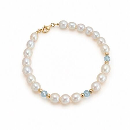 Freshwater Pearl and Blue Topaz Bracelet - 9ct Gold