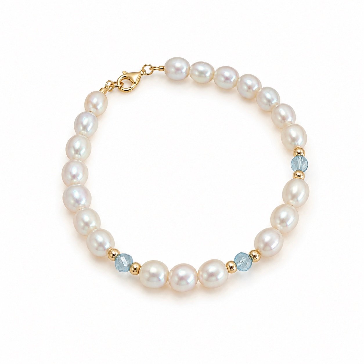 Freshwater Pearl and Blue Topaz Bracelet - 9ct Gold