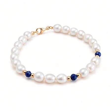 Freshwater Pearl and Lapis Lazuli Bracelet - 9ct Gold