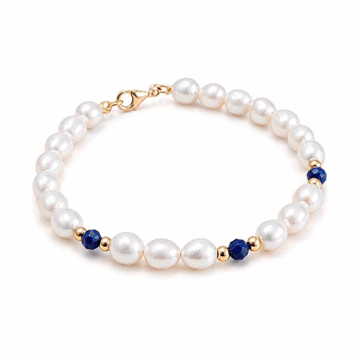 Freshwater Pearl and Lapis Lazuli Bracelet - 9ct Gold