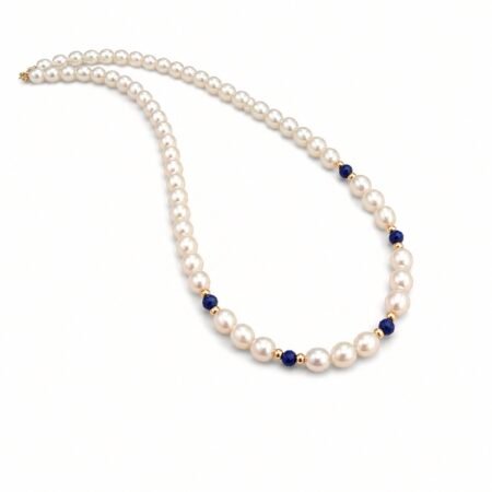 Freshwater Pearl and Lapis Lazuli Necklace - 9 Carat Gold