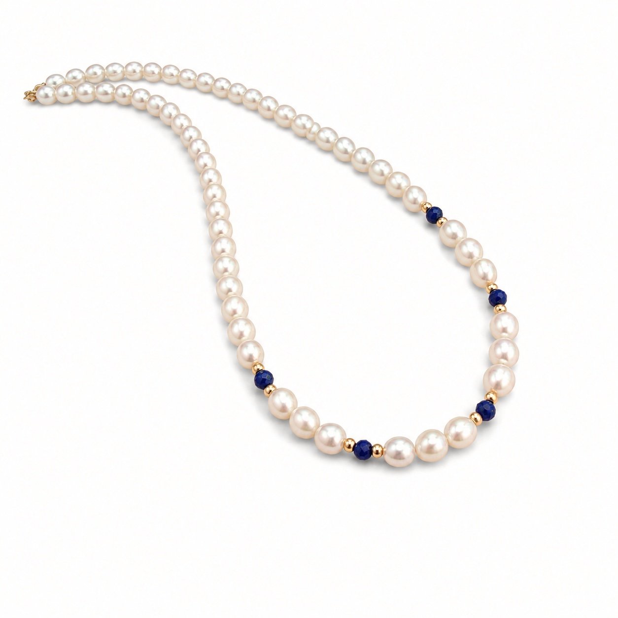 Freshwater Pearl and Lapis Lazuli Necklace - 9 Carat Gold