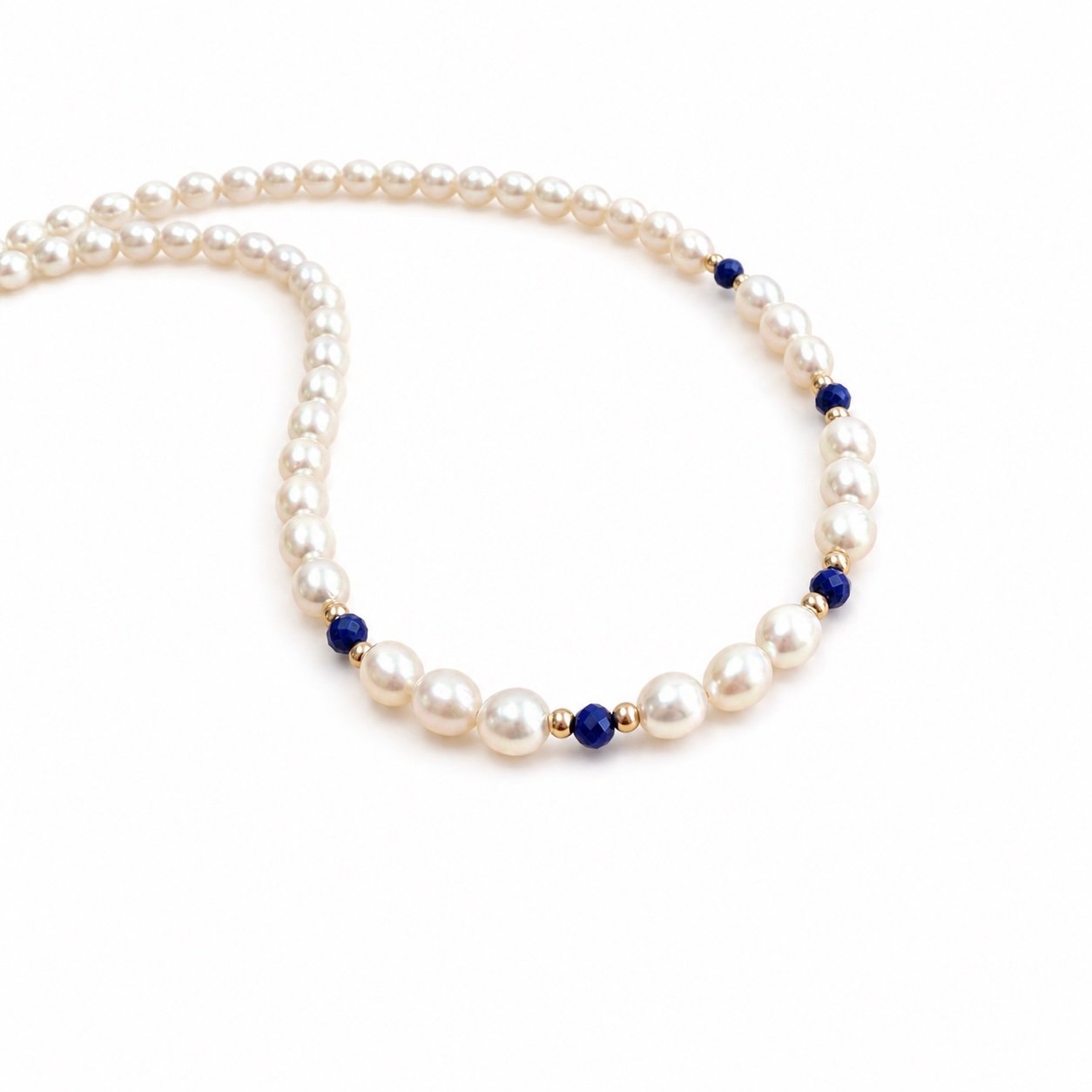 Freshwater Pearl and Lapis Lazuli Necklace - 9 Carat Gold - Image 2