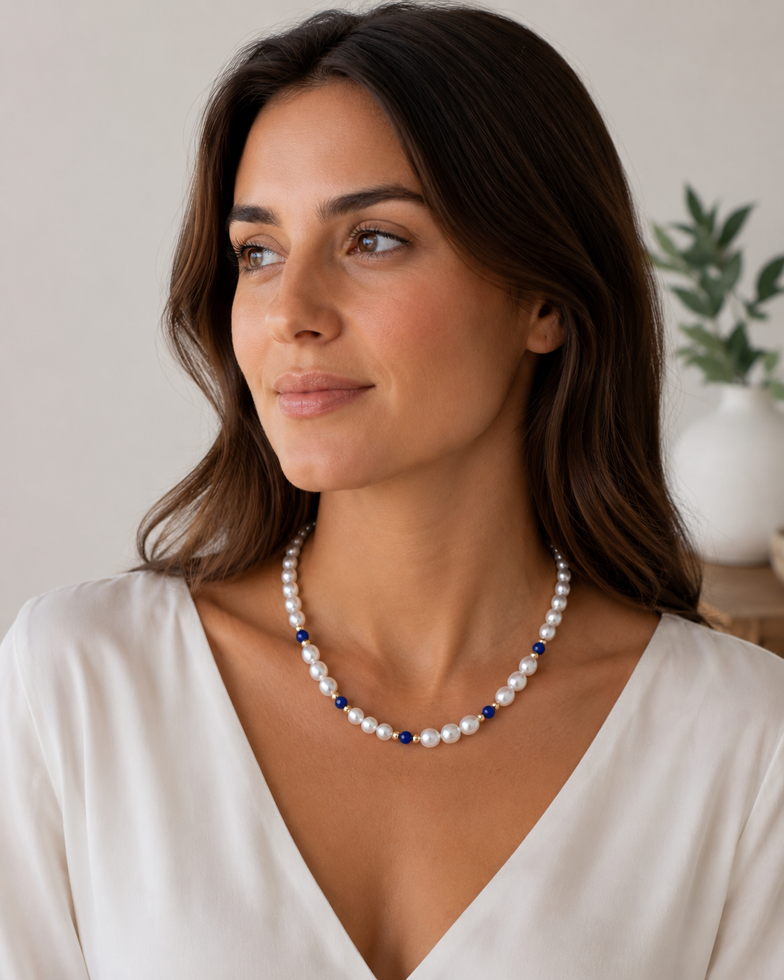 Freshwater Pearl and Lapis Lazuli Necklace - 9 Carat Gold - Image 3