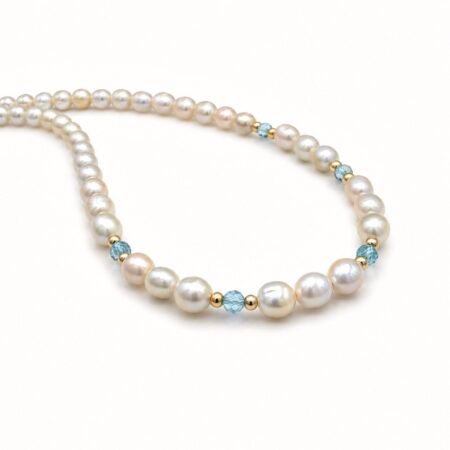 Freshwater Pearl and Blue Topaz Necklace - 9 Carat Gold