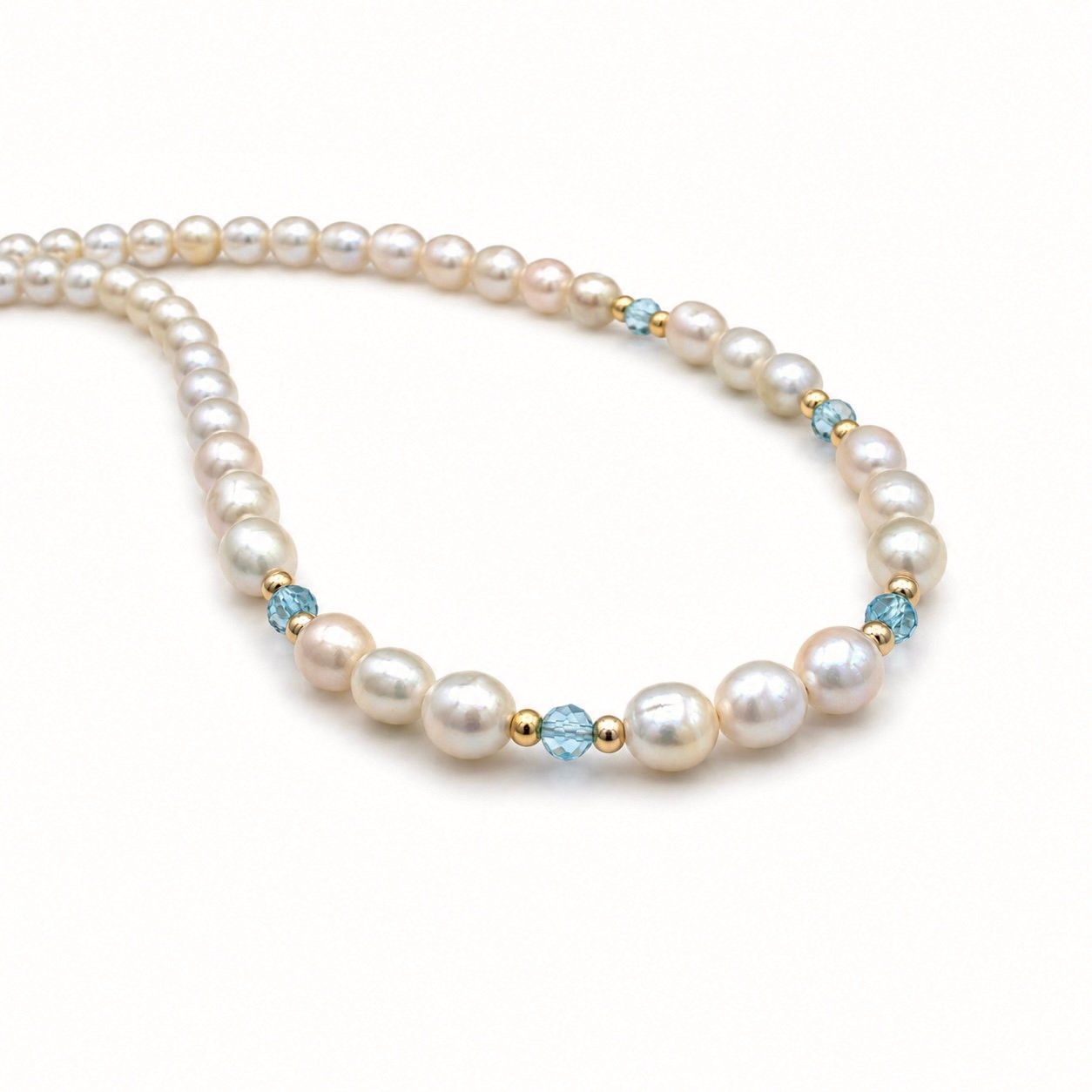 Freshwater Pearl and Blue Topaz Necklace - 9 Carat Gold