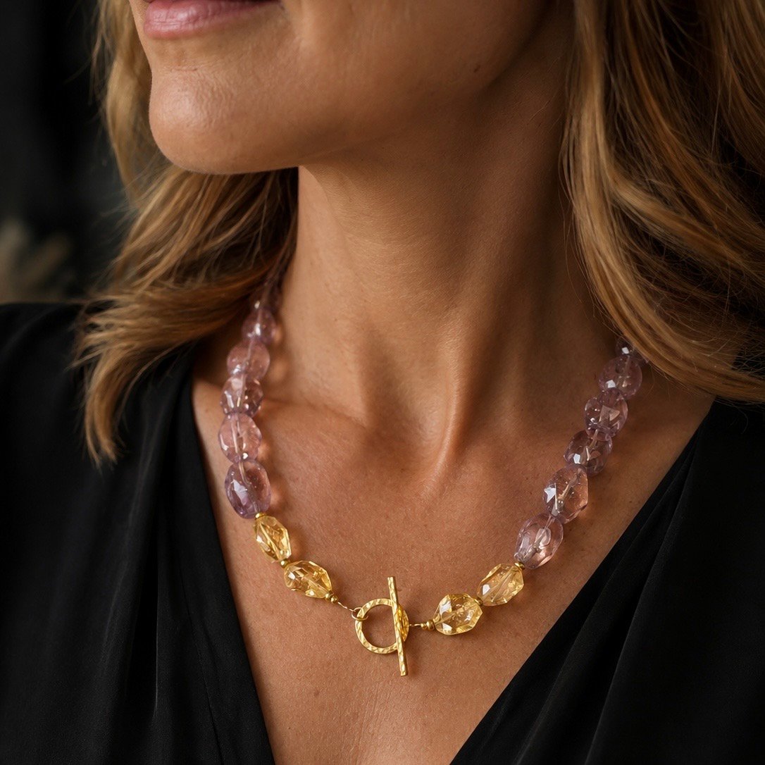 Amethyst And Citrine Necklace - Gold Vermeil - Image 4