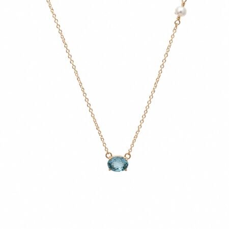 Aquamarine and Freshwater Pearl Necklace - 9ct Gold