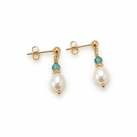 Blue Topaz and Freshwater Pearl Drop Stud - 9ct Gold