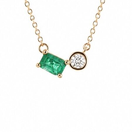 Emerald and Diamond Necklace - 9ct Gold