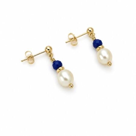 Lapis and Freshwater Pearl Drop Stud - 9ct Gold