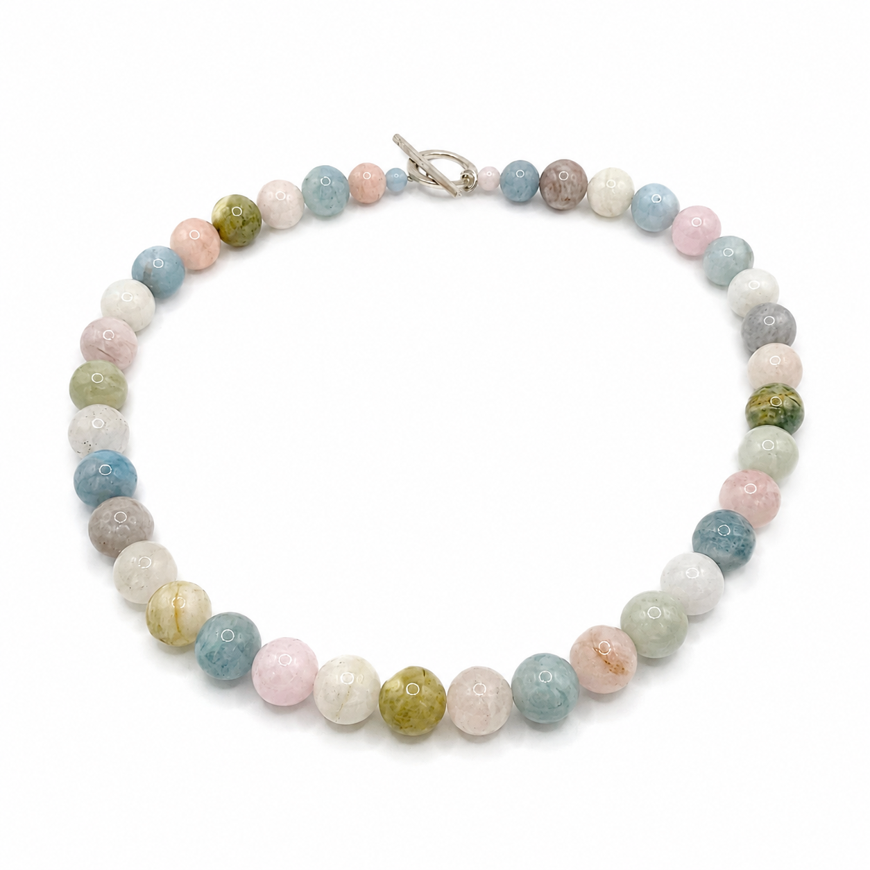 Morganite Bead Necklace - Sterling Silver