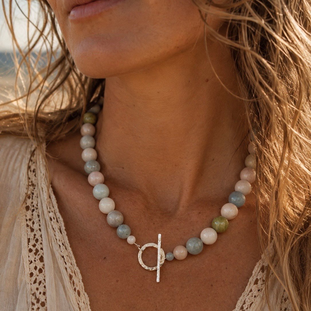 Morganite Bead Necklace - Sterling Silver - Image 4