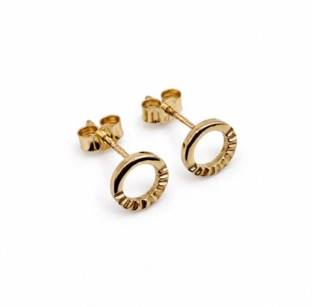 Circle Studs Sun Ray Earrings - 9ct Gold