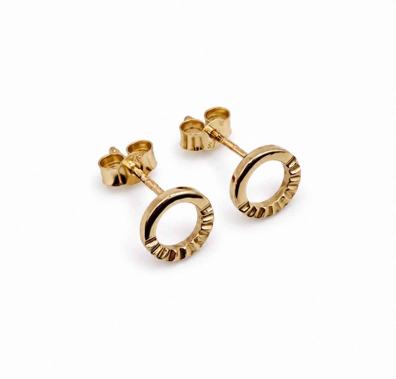 Circle Studs Sun Ray Earrings - 9ct Gold - Image 2