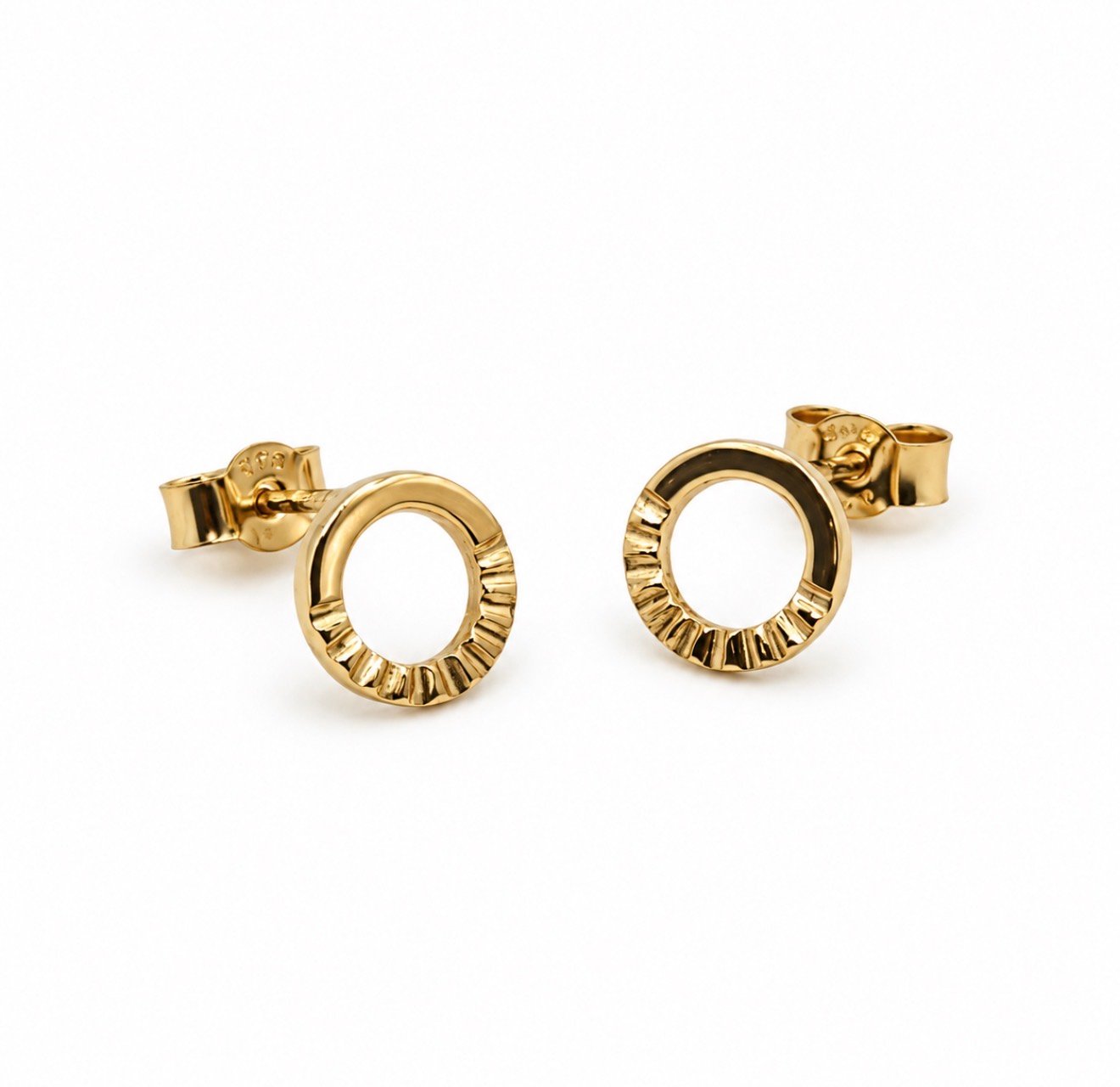 Circle Studs Sun Ray Earrings - 9ct Gold - Image 3