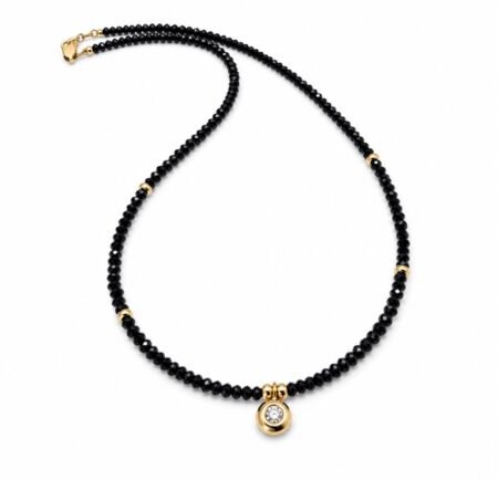 Black Diamond Necklace with Diamond Pendant - 9 Carat Gold
