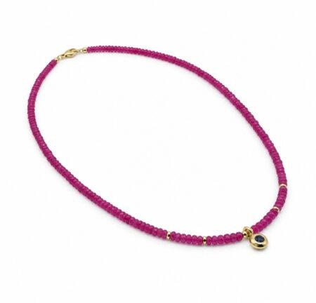 Pink Sapphire Necklace with Blue Sapphire Pendant - 9 Carat Gold