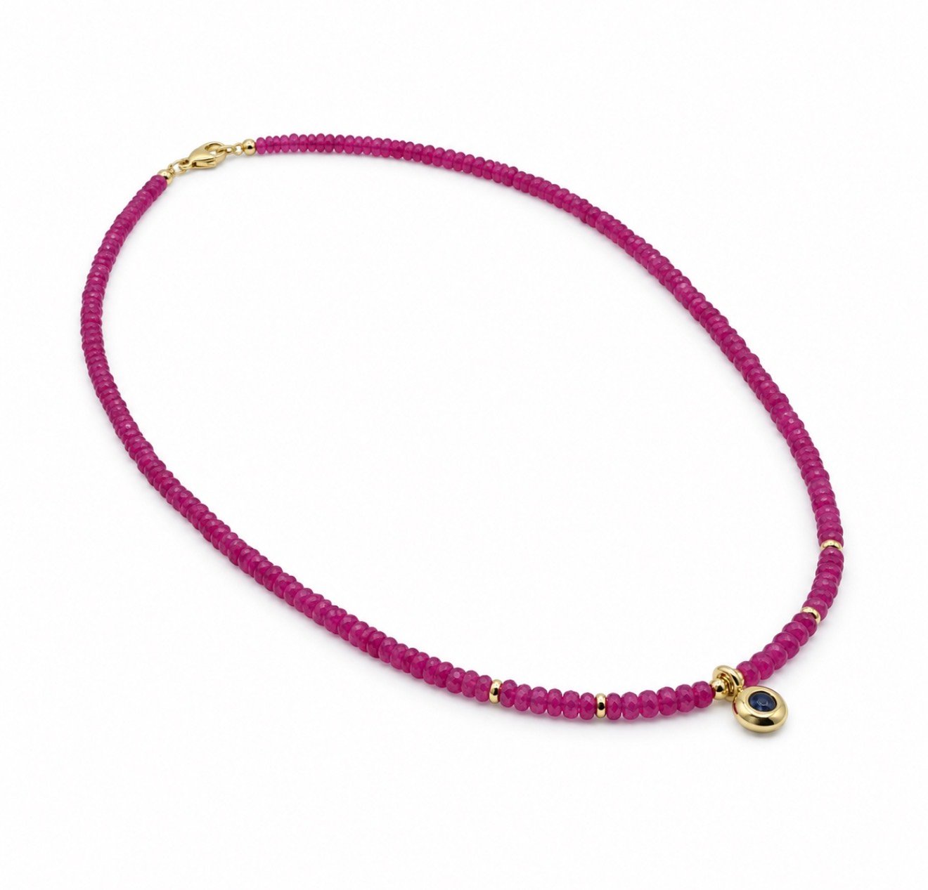 Pink Sapphire Necklace with Blue Sapphire Pendant - 9 Carat Gold