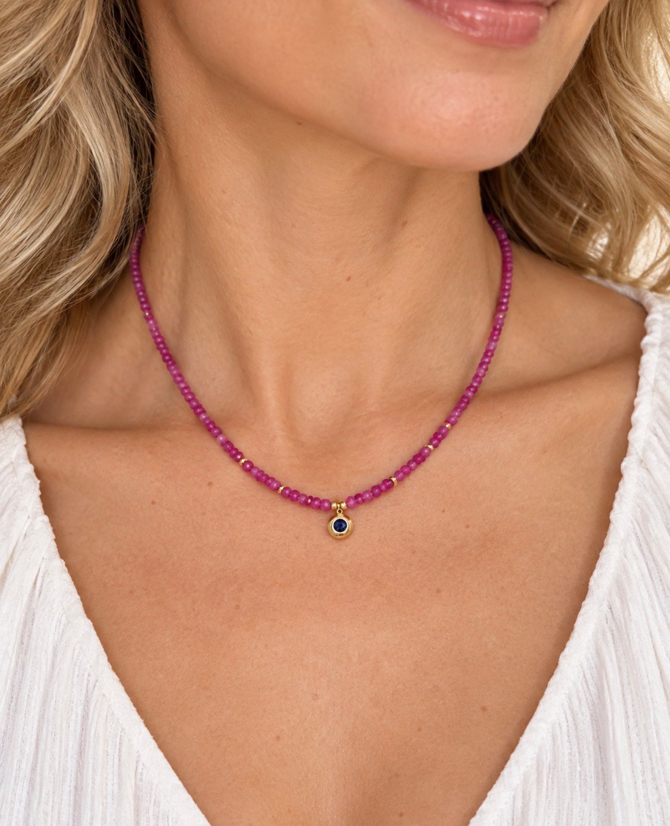 Pink Sapphire Necklace with Blue Sapphire Pendant - 9 Carat Gold - Image 3