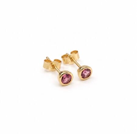 Pink Tourmaline Stud Earrings - 9ct Yellow Gold