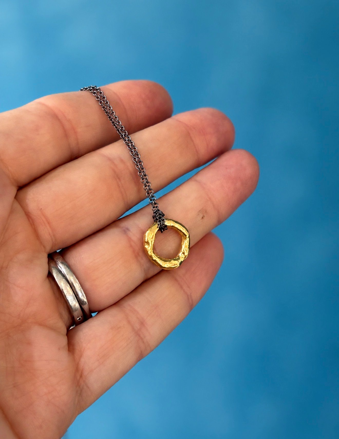 Organic Molten Pendant Necklace - 18ct Gold & Sterling Silver - Image 2